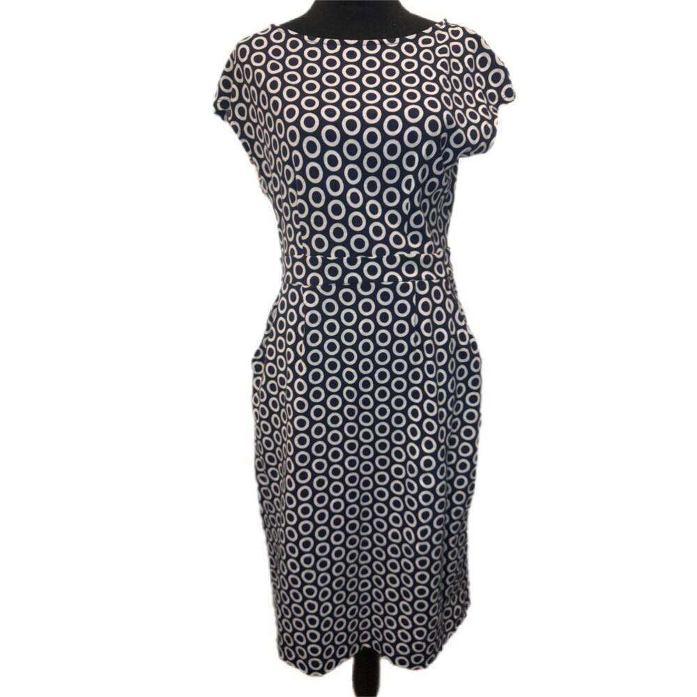 Boden Women’s Sheath Dress Navy White Geometric Print Pockets Short Sleeve Sz 6